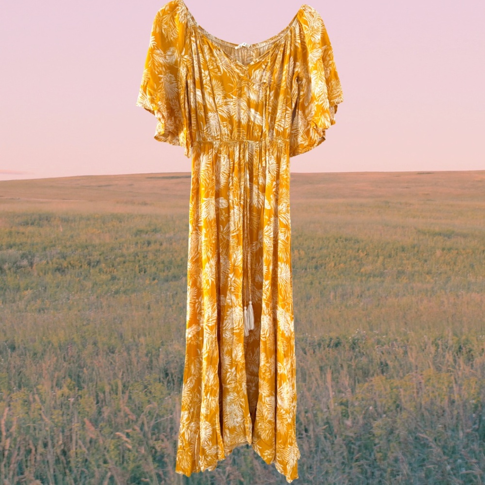 Yellow Floral Boho Maxi Dress